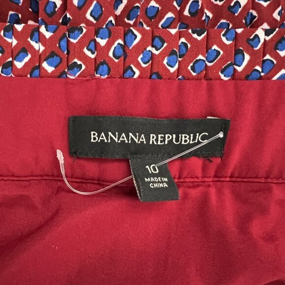Banana Republic Diamond Pleated Lined Knee Length Skirt Red Blue White Sz 10 - Picture 12 of 14
